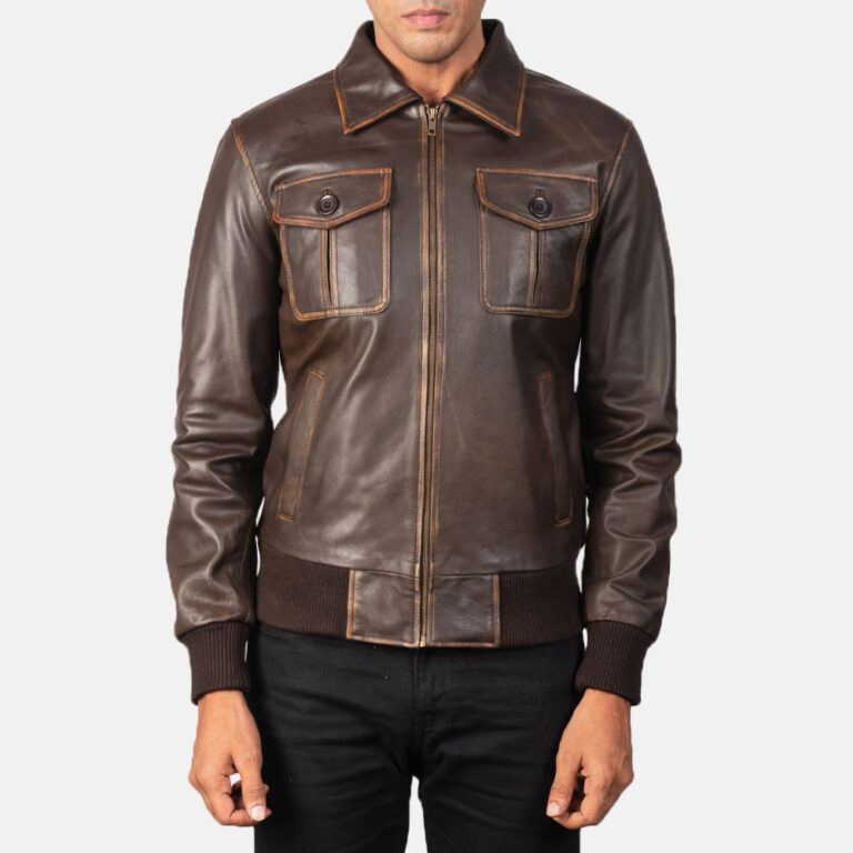 Mens Aaron Brown Leather Bomber Jacket6418-5-1569241582720